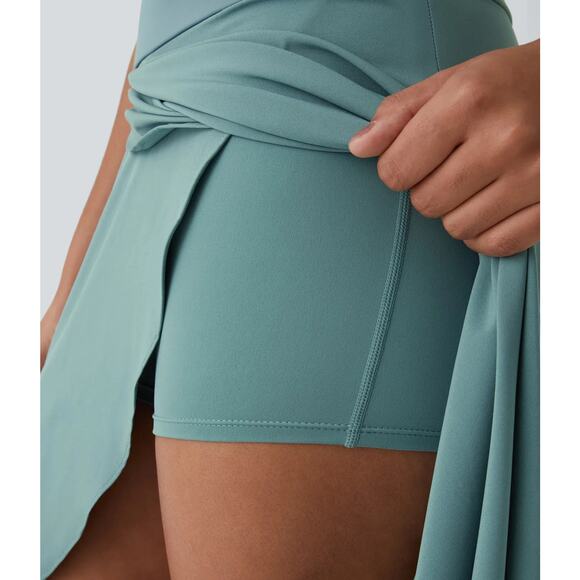 Halara Breezeful High Low Ruffle Flowy Quick Dry Casual Maxi Skirt Stone Blue M - Picture 3 of 7